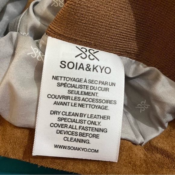 Soia & Kyo Suede Leather Jacket Full Zip Ribbed Panels Brown M - Picture 6 of 6